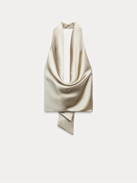 Zara Tops - Zara Cream Satin Halter Neck Drape Top